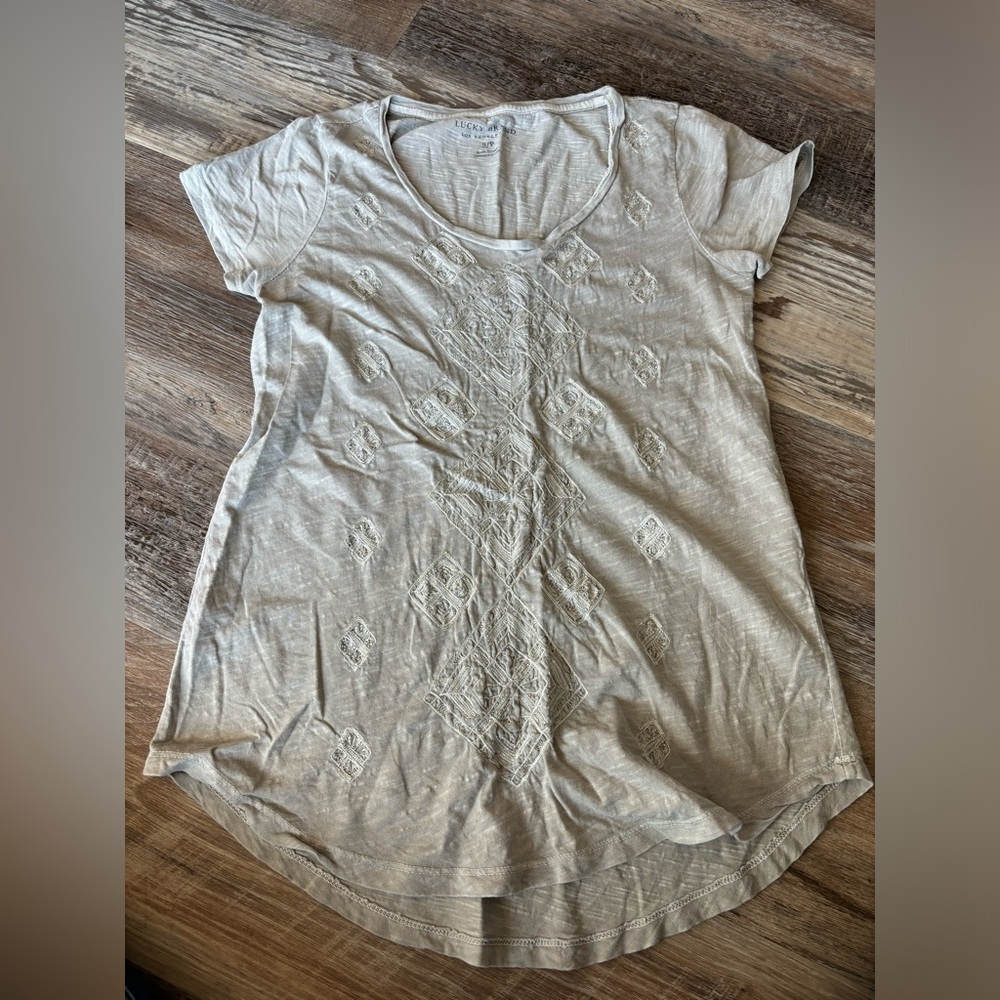 Lucky Brand Grey Embroidered top